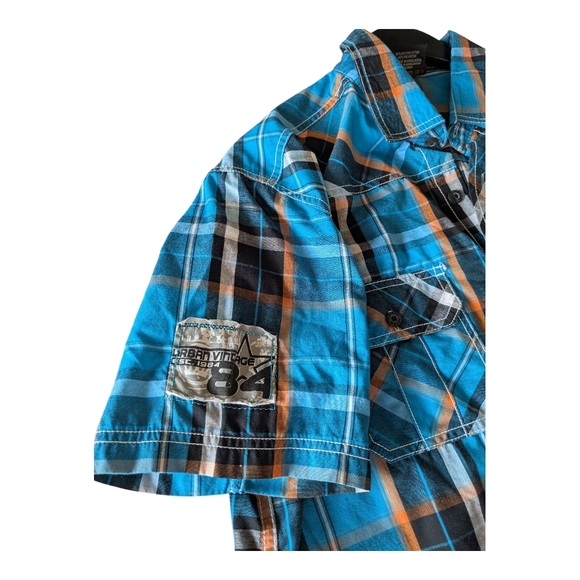 Vintage Men's Blue Plaid Short Sleeve Shirt. Size L. - Picture 3 of 6